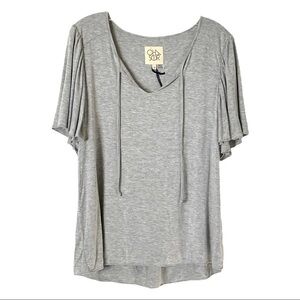 🌺 Chaser Jersey Heather Gray Flounce Sleeve Top w/ Ties NWT Size M